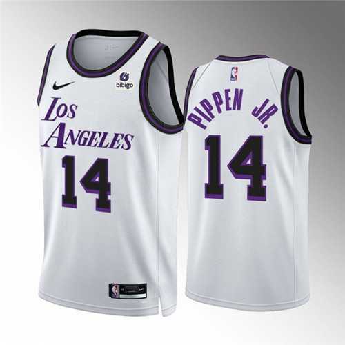 Mens Los Angeles Lakers #14 Scottie Pippen Jr. White City Edition Stitched Basketball Jersey Dzhi